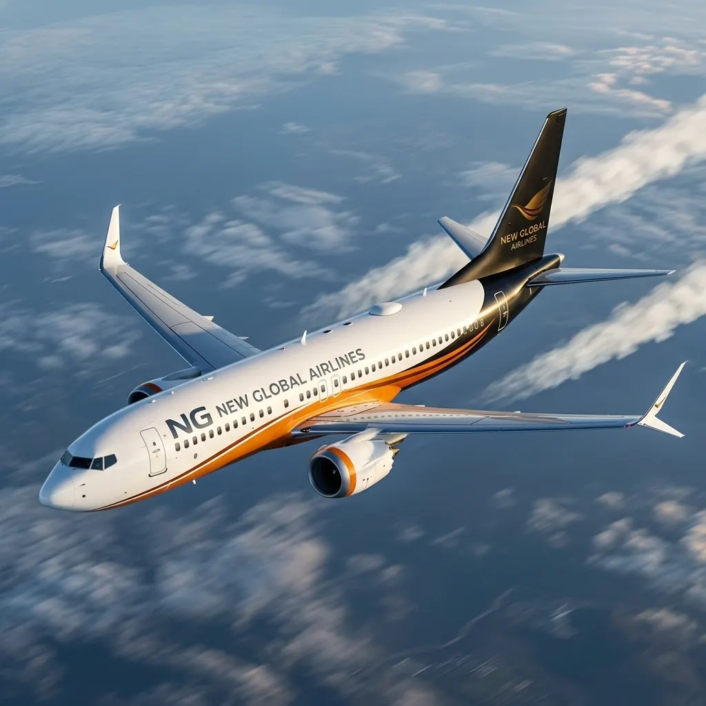 Ilustração de um Boeing 737 da NG Airlines em voo de cruzeiro